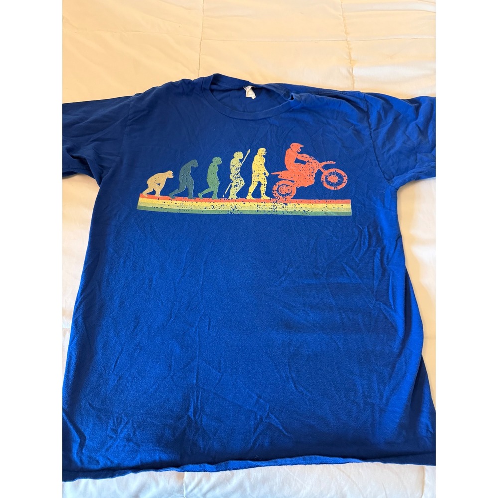 Port & Company Mens Blue Evolution of Motocross Dirt Bike Graphic T-Shirt Large
